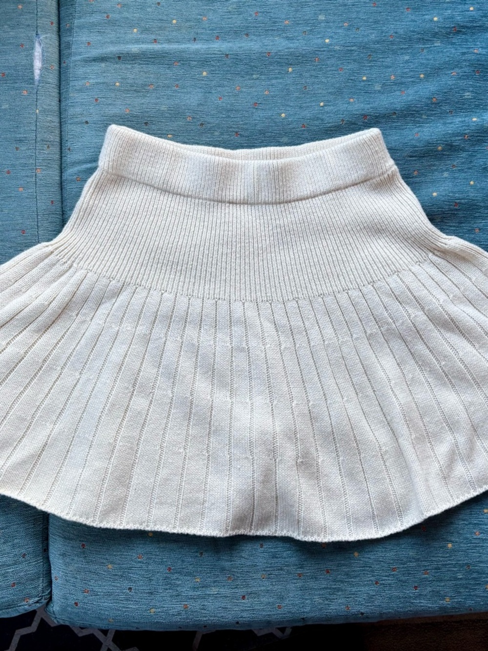 High-Waist Cream Ribbed Knit Mini Skirt